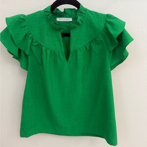 Green Ruffle Sleeve Blouse